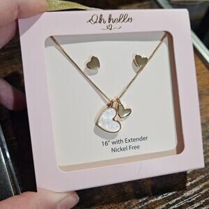 Oh Hello Dainty Gold Tone Heart Necklace Earrings Set Nickel Free NWT Gifting